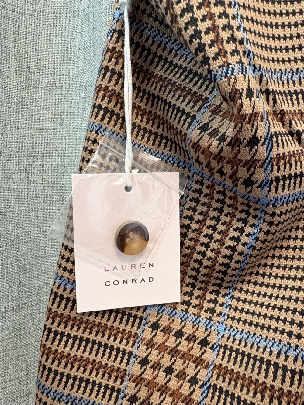 LC Lauren Conrad Brown Plaid Button-Front Vest with Blue Accents - Picture 3 of 4